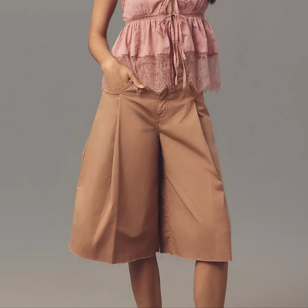 NWT Pilcro Linen Blend Pleated Culotte Jeans